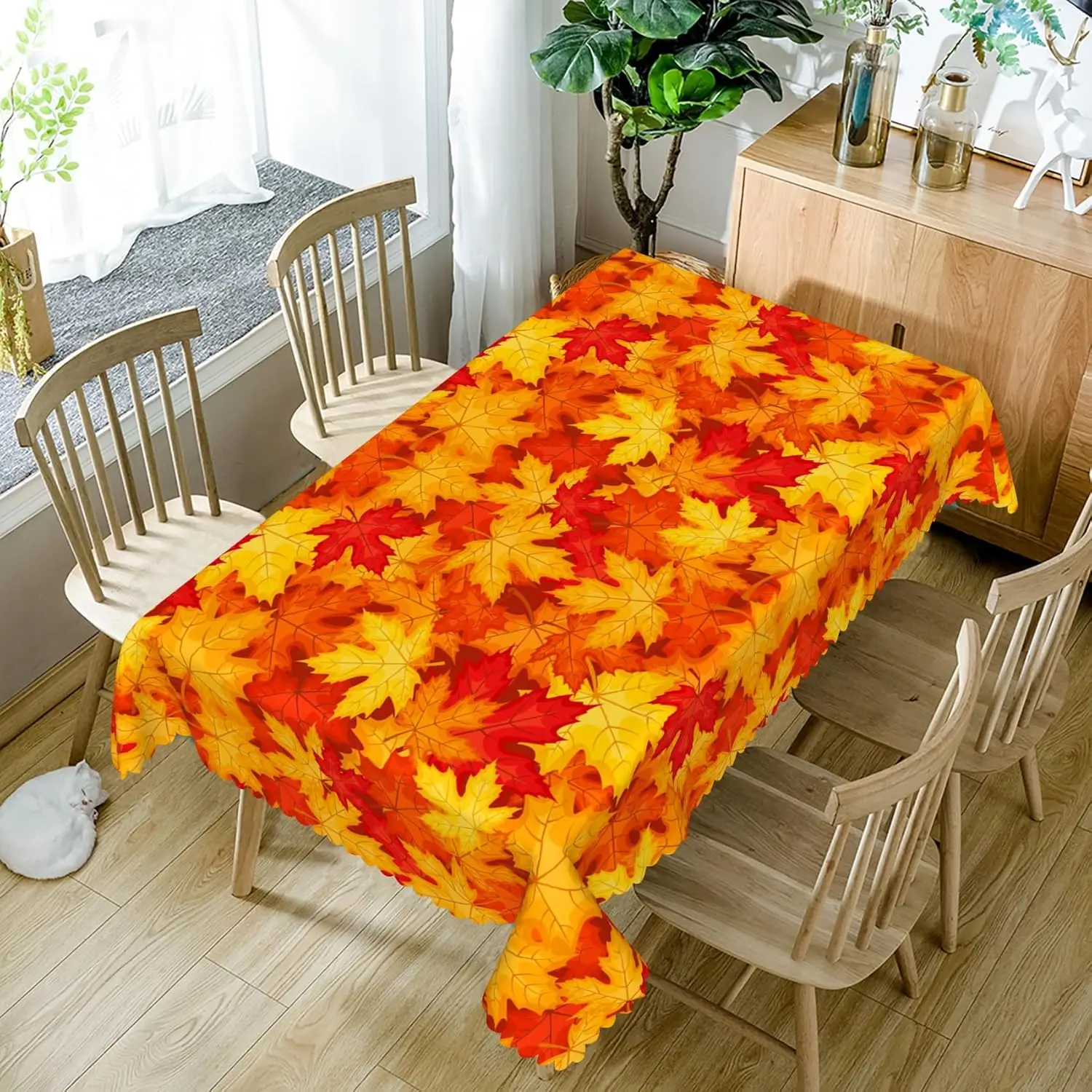 Autumn Maple Leaves Printed Rectangle Tablecloths Washable Fall Thanksgiving Polyester Table Cloth Kitchen Party Table Decor