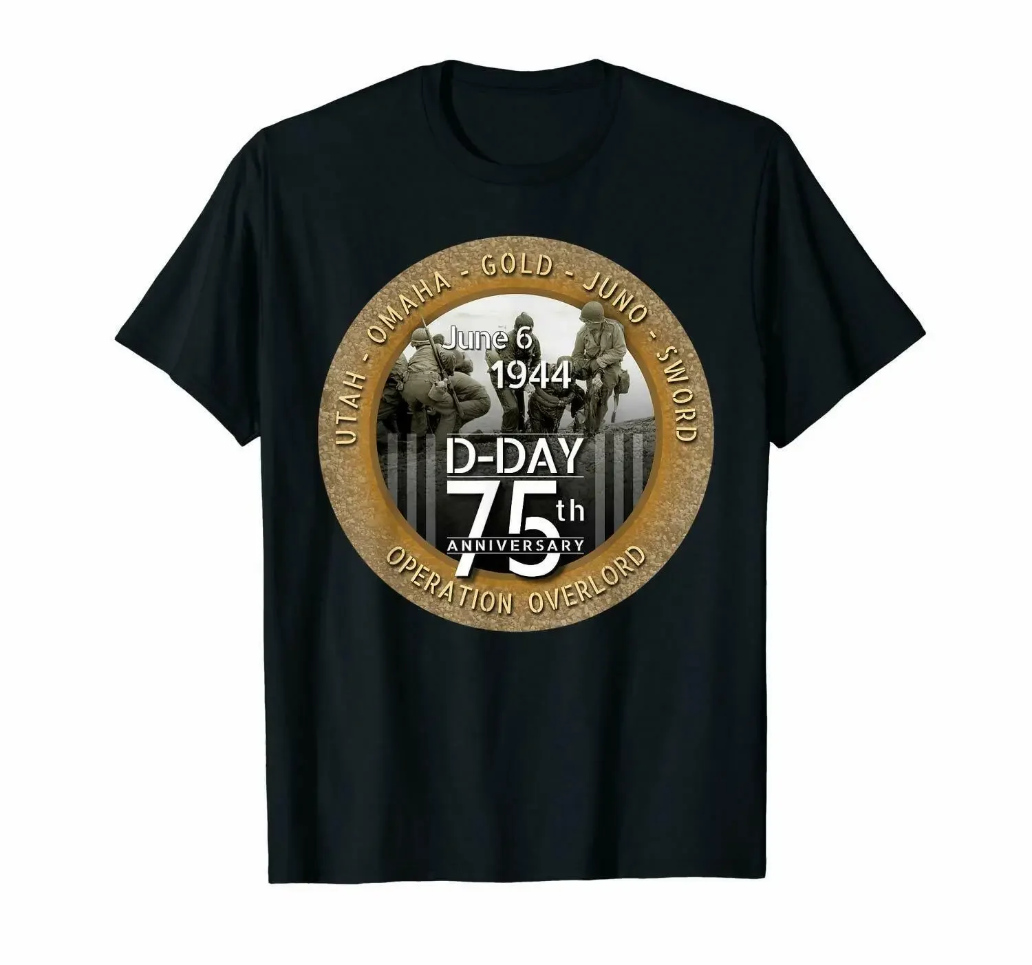 Omaha Gold Juno Sword D-Day 75th Anniversary Military Veteran T-Shirt. Summer Cotton Short Sleeve O-Neck Mens T Shirt