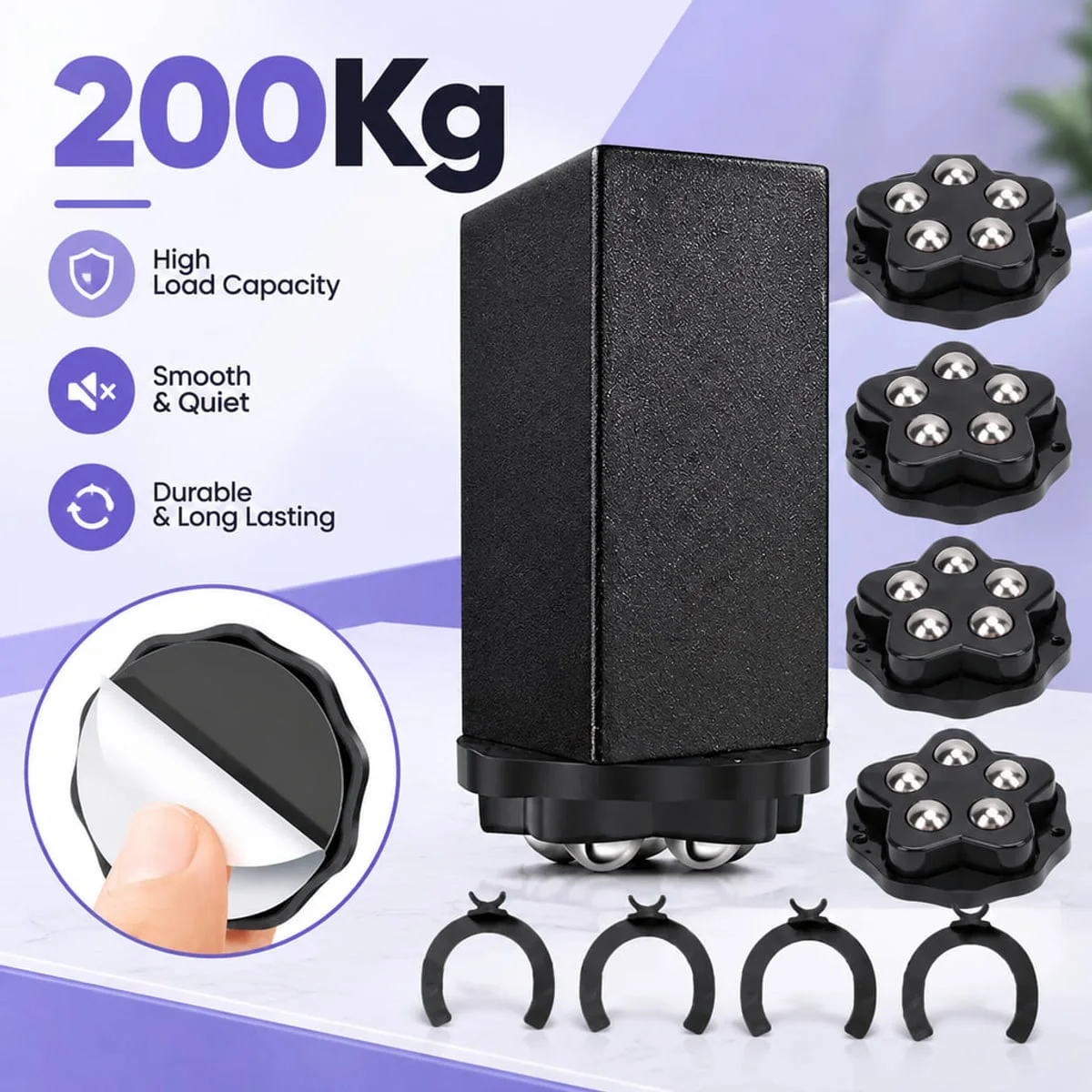 Self Adhesive Mini Caster Wheels 360 Degree Silent Ball Rollers 5 Ball Furniture Moving Base for Coffee Table Tray Cabinet