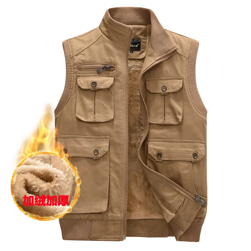 

Men's autumn and winter plush cotton vest high-quality fashion work clothes windbreaker large casual sleeveless thick Vest Jacke