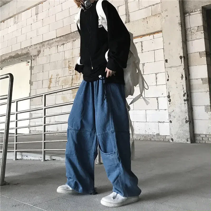 2022 Fashion Individuality Japanese-style Jeans Female Loose Stripe Denim Pants Blue Men and Women Hip Hop Streetwear Trousers