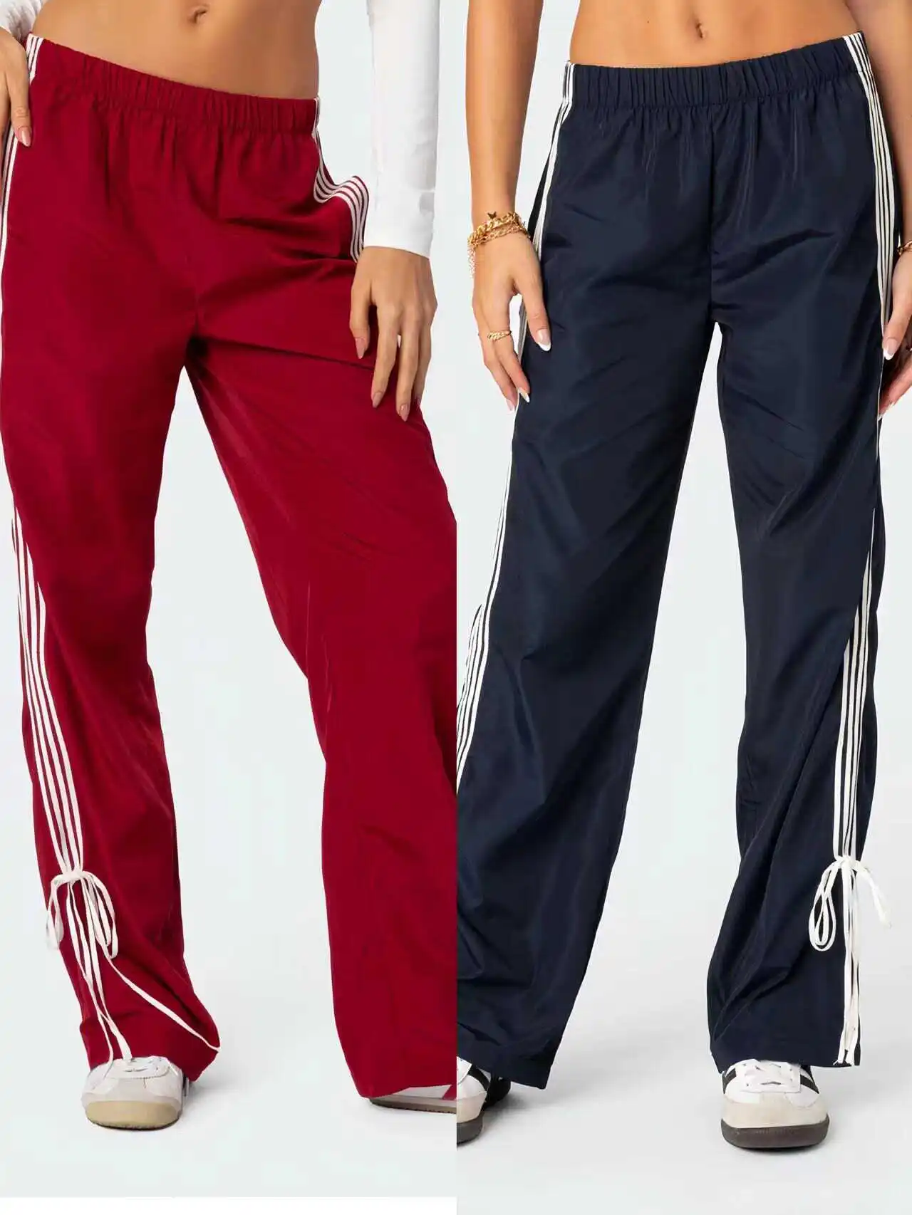 

Новые американские спортивные брюки Edikted с лентами, повседневные широкие женские брюки с боковыми полосками, универсальные, из полиэфирного волокна