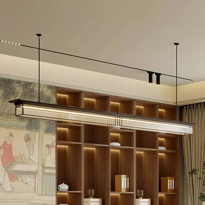 

Chinese style bar counter one word long study dining table island table lamp