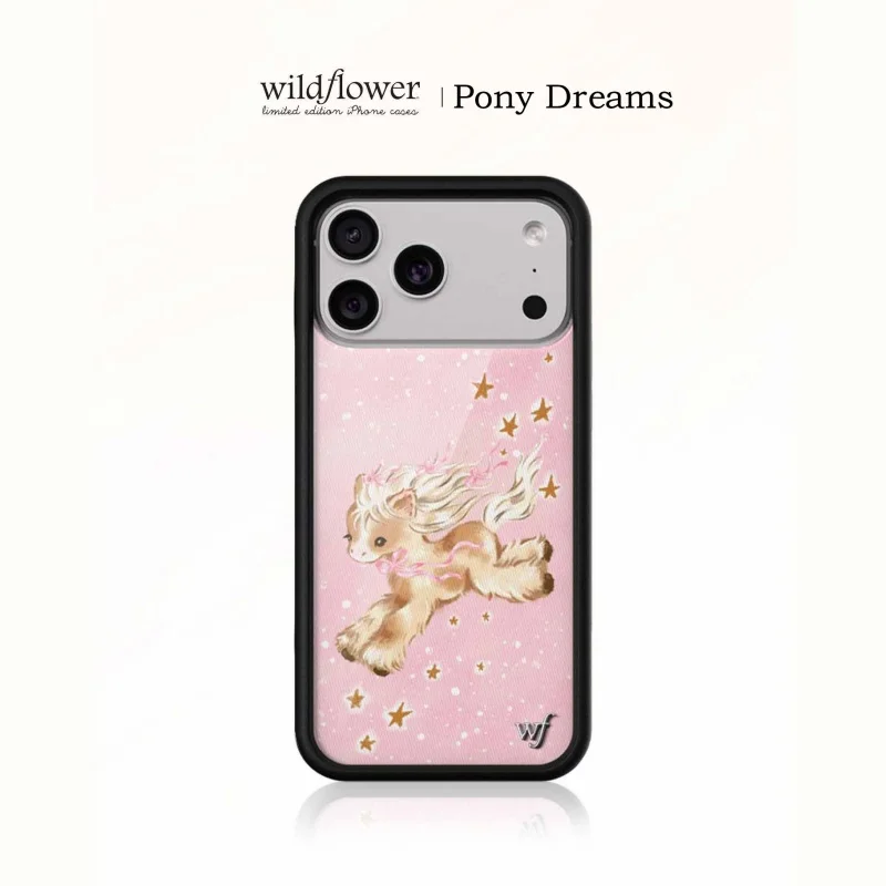 

Wildflower INS Pony Dreams Phone Case for iPhone 16 17 12 13 14 15 Pro Max Plus 17Air Pink horse Shiny Star shockproof wf Cover﻿