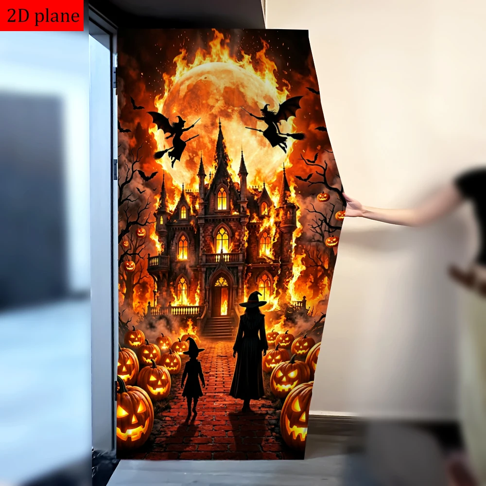 ハロウィン魔女城カボチャランタン満月火バットドアフレーム装飾 - Pumpkin Lantern Halloween のレビューと価格