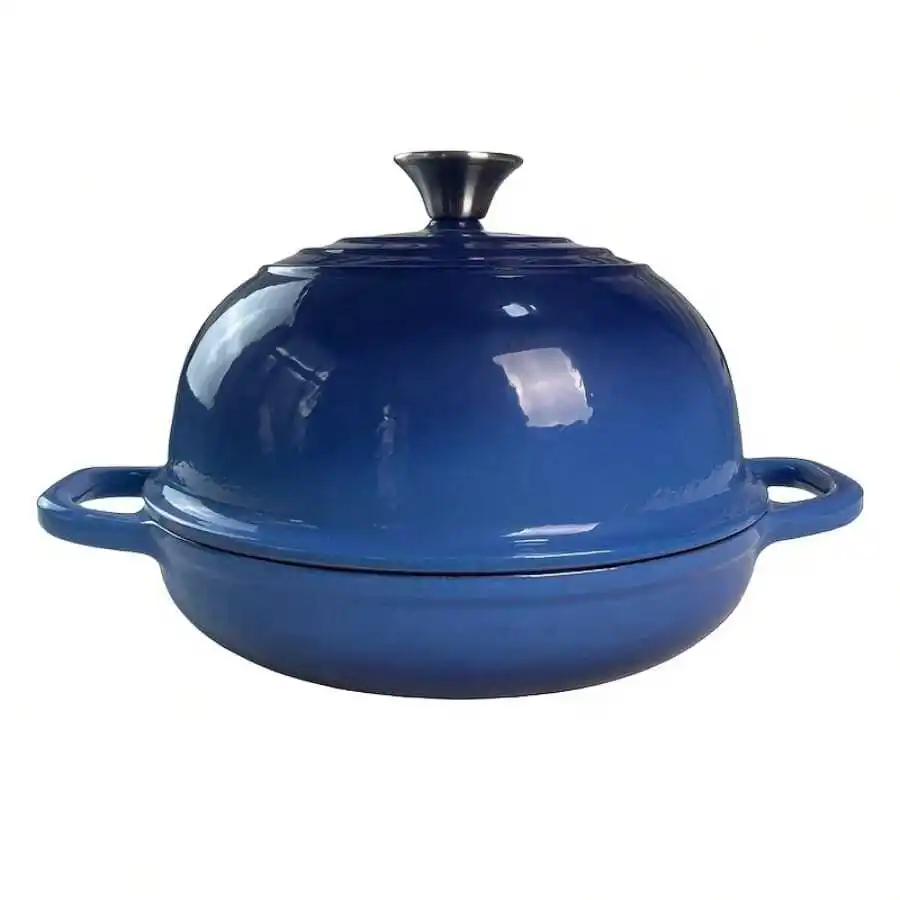 5-Liter Cast Iron Bread Baking Pan, Lidded Bread Pot, Dutch Oven Suitable For Sourdough Baking, Cast Iron Bread Oven (Blue)