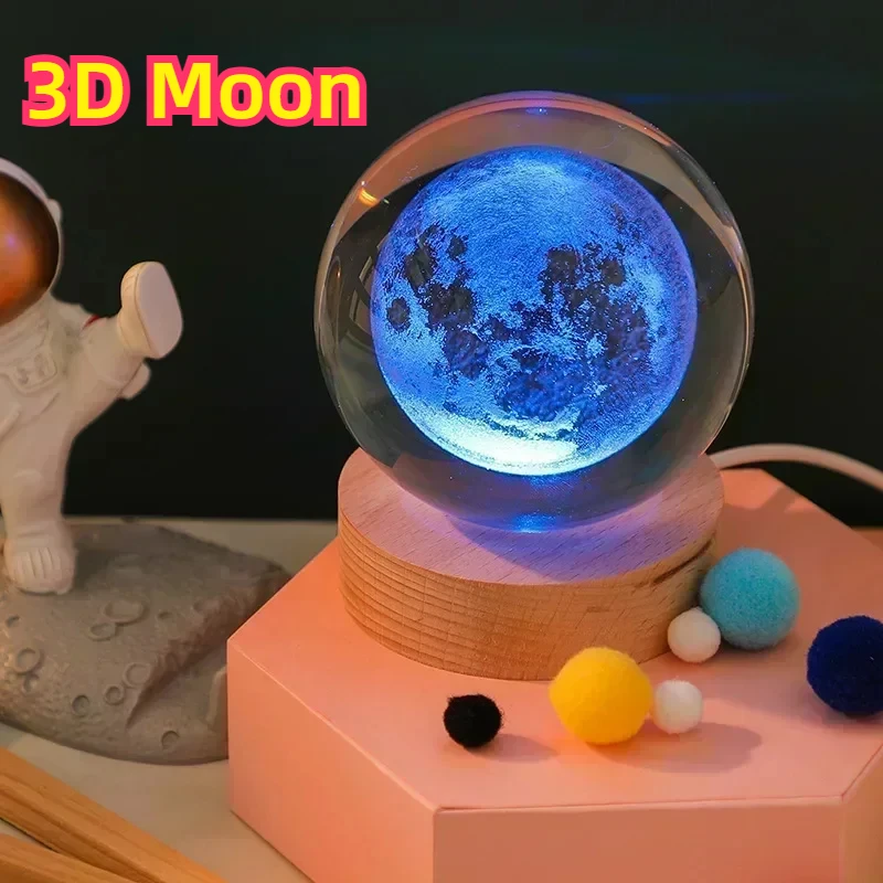 3D Moon Lamparas  Crystal Ball Lights Lamp Galaxy Moon RGBColor Change  Bedside Sleeping Light Home Decor Christmas Gift