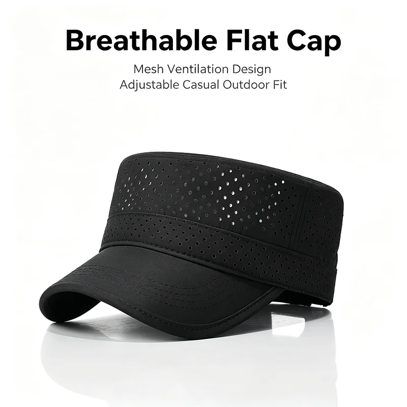 QuickDry Breathable Flat Cap Summer UV Sun Hat Curved Brim Outdoor Sports Adjustable Light Visor Cap Unisex Men Women