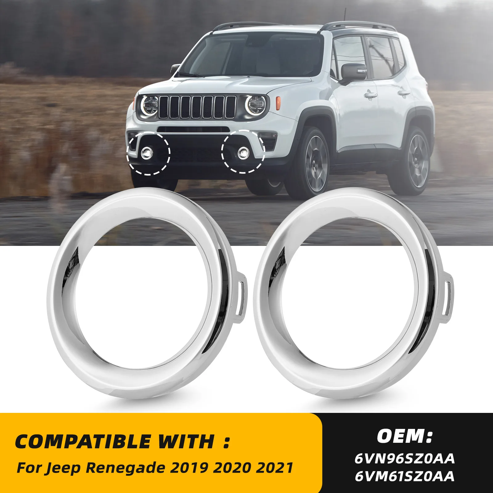 

CH1038208 6VN96SZ0AA Fog Light Covers CH1039208 191275693186 6VM61SZ0AA Fit for Jeep Renegade 2019-2021