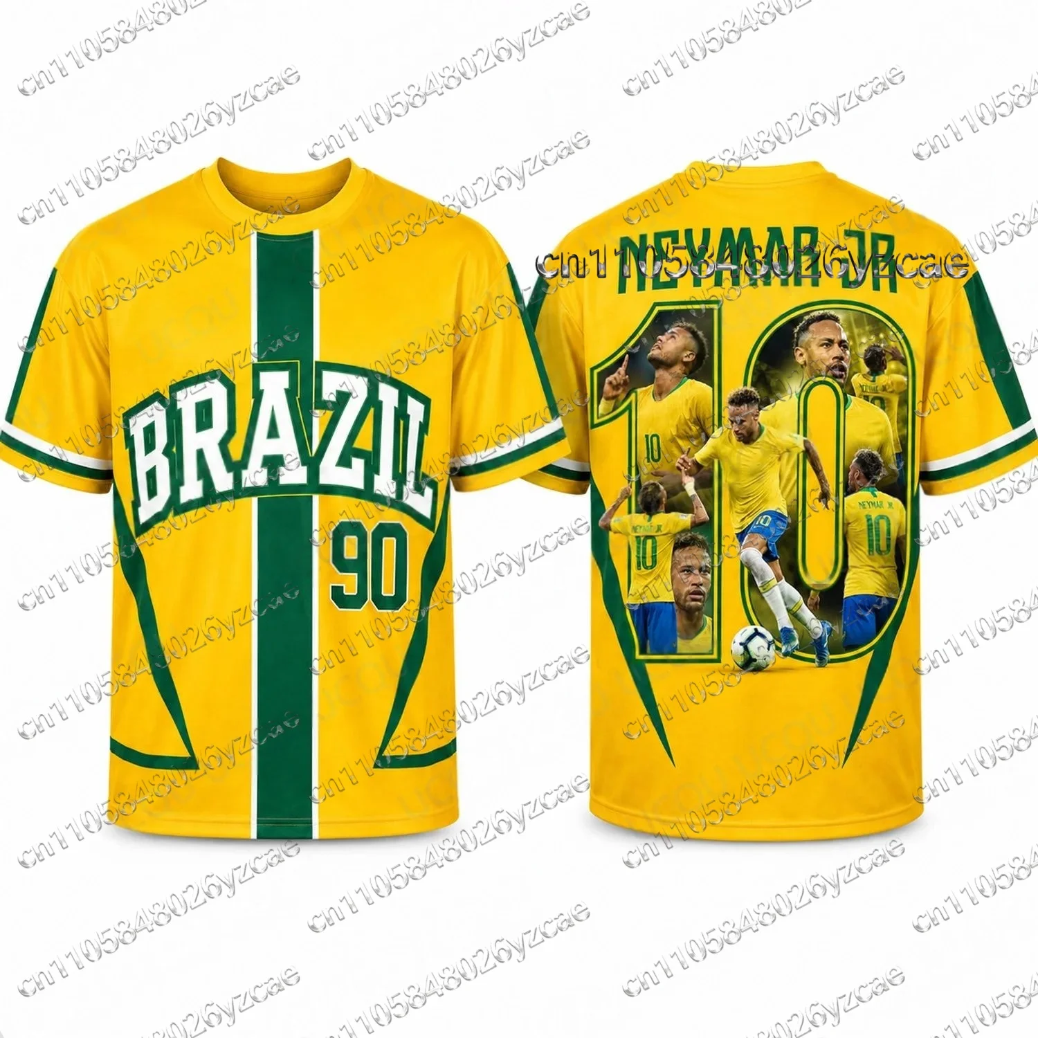 New Neymar 10 Retro Soccer Jersey Yellow Green Graphic Football Shirt Men Women Adult Kids Short Sleeve Summer Fan Gift