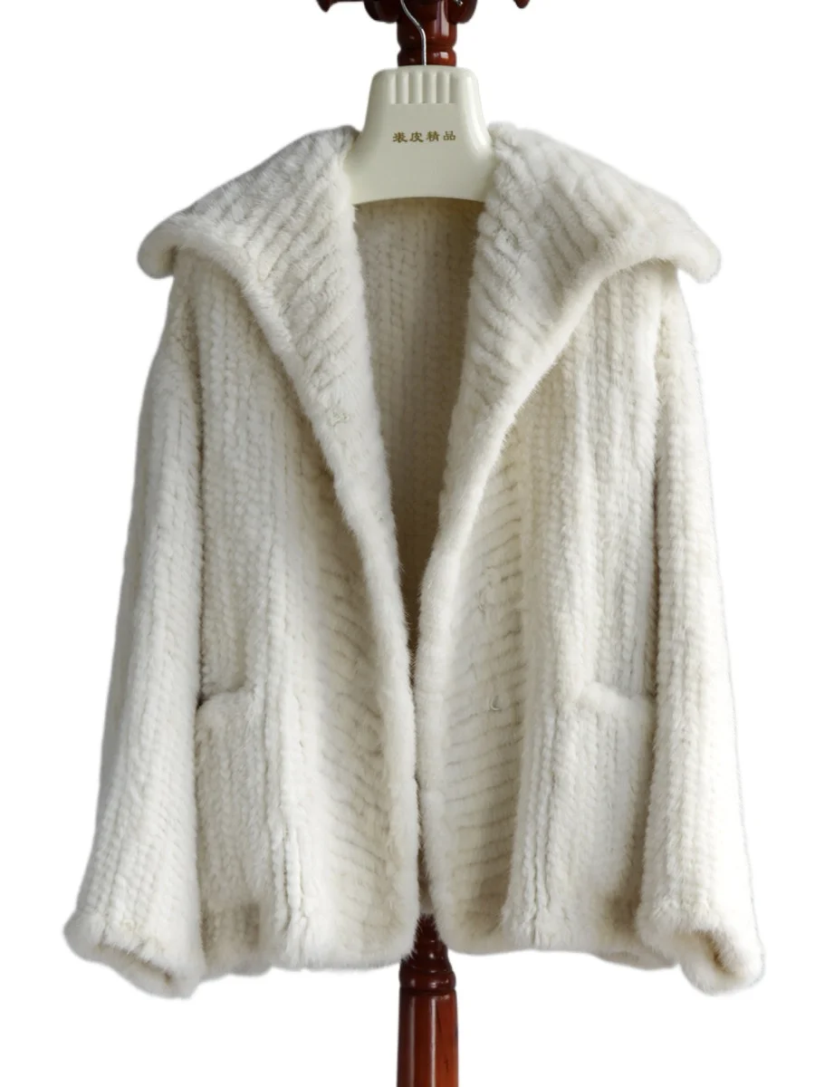 2025년 수입 밍크 양면 퍼 자켓, 젊은 감각의 네이비 칼라 가디건, 밍크 자켓 중장형