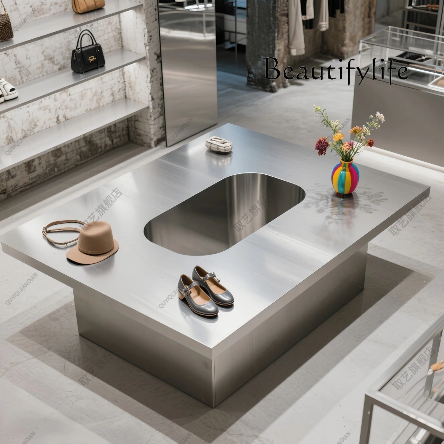 衣料品店 ステンレス製 中島水台陳列台 クリエイティブジュエリーテーブル バッグ 靴陳列台