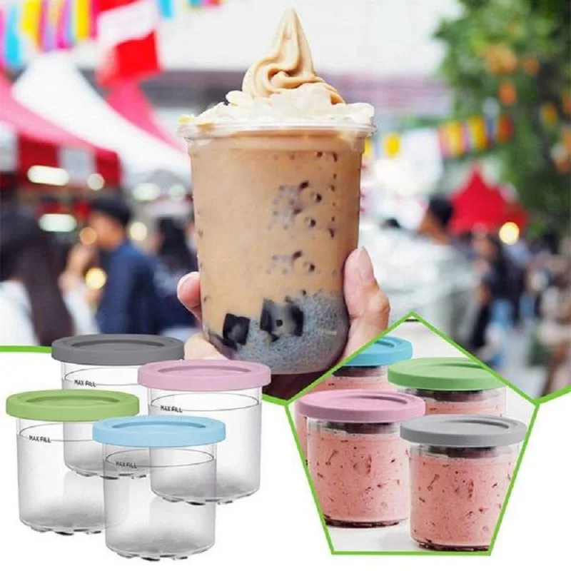 4Pcs/lot Ice Cream Pints Cup, Ice Cream Containers with Lids for Ninja Creami Pints NC301 NC300 NC299AMZ Series Ice Cream Maker