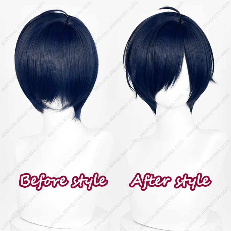 P3 Makoto Yuki Cosplay Wig 30cm Blue Black Short Wigs Heat Resistant Synthetic Hair