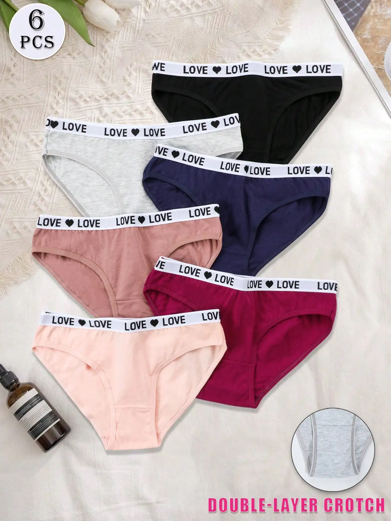 

6-Pack Women's Low-Rise Briefs with Love Print Waistband, Soft Cotton Blend