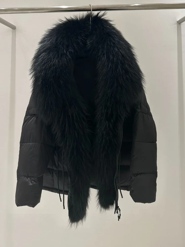 2025 New Thick Warm White Duck Down Coat Waterproof Parka Oversized Raccoon Fur Collar Winter Puffer Hooded Jacket Women