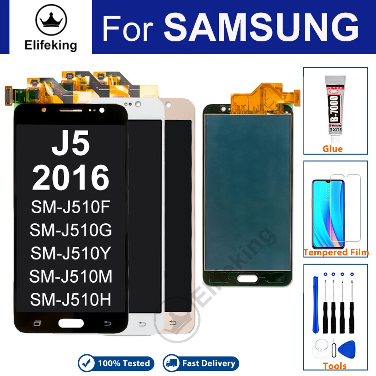 AAA+++ For Samsung J5 2016 J510FN LCD Display Touch Screen Digitizer Assembly Replacement With Free Repair Tools Tempered Glass