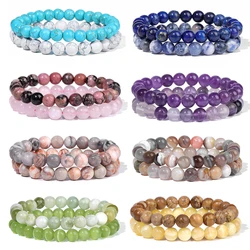 2pcs Natural Stone 8mm Beads Bracelet Lapis Lazuli Amethysts Pink Quartzs Turquoises Bracelets For Women Men Couple Yoga Jewelry