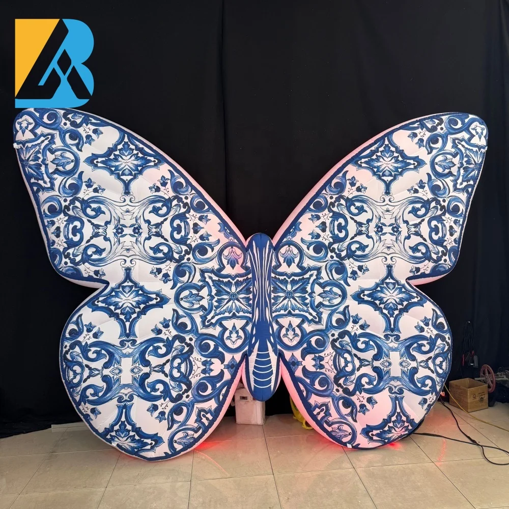 Diseño de mariposa inflable gigante personalizado para decoración de escenario de boda, juguete de alquiler