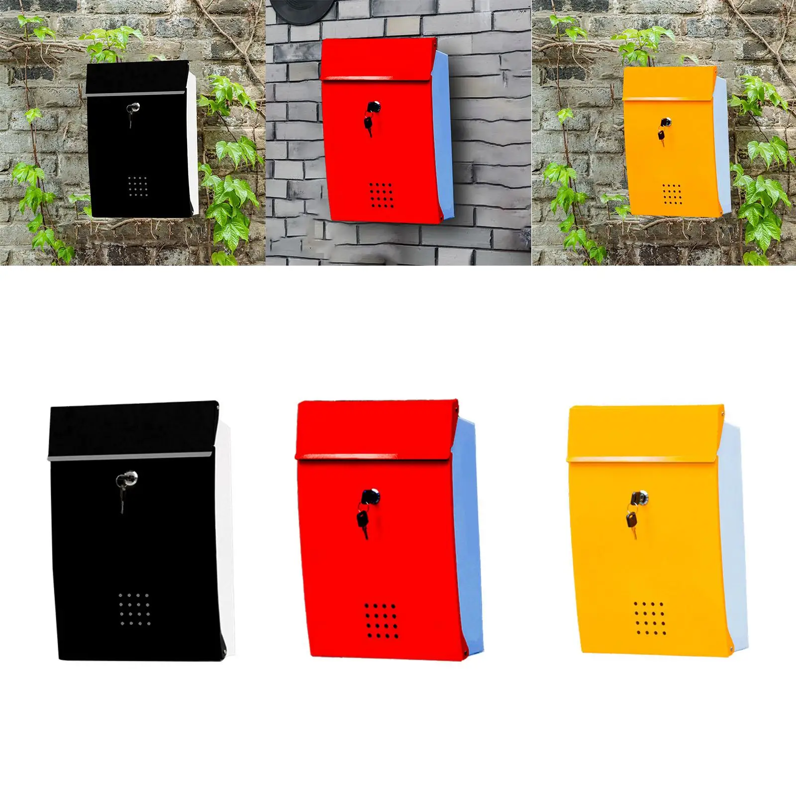 Locking Mailbox Wall Mounted Key Drop Box Wall Mount Vertical Letter Box for Outside House Apartment Gate Home Office Decoration