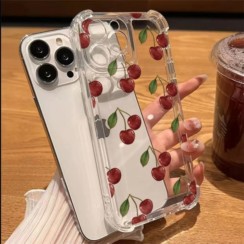 Cherry Pattern Transparent Case For Samsung Galaxy S26 Ultra S25 FE S24 Plus S23 S22 S21 A17 A24 A37 A57 Shockproof Bumper Cover