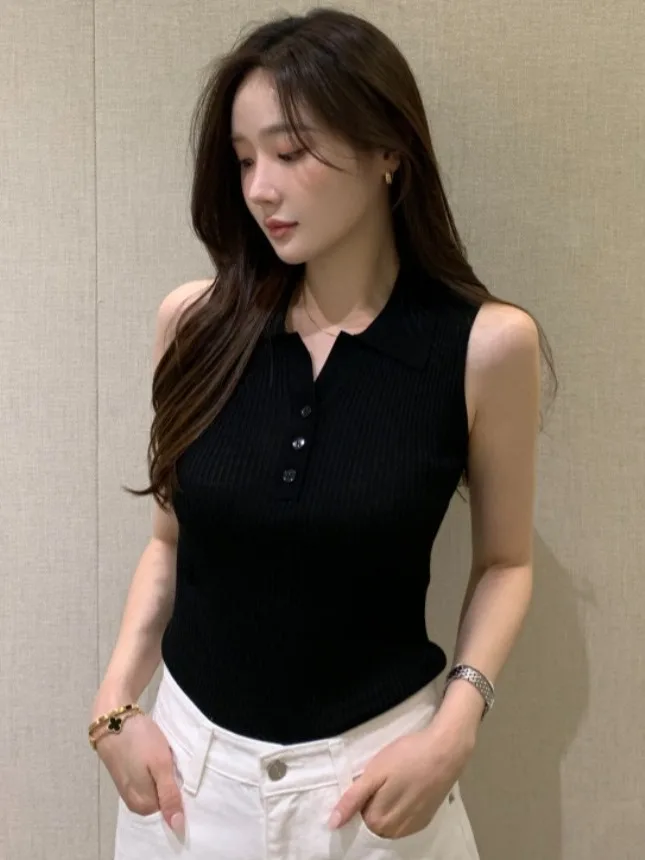 Ele Svel เสื้อถักสําหรับผู้หญิงบางฤดูร้อน Sle Collared Slimming Faionable อินเทรนด์ Body ape Enhancing Top