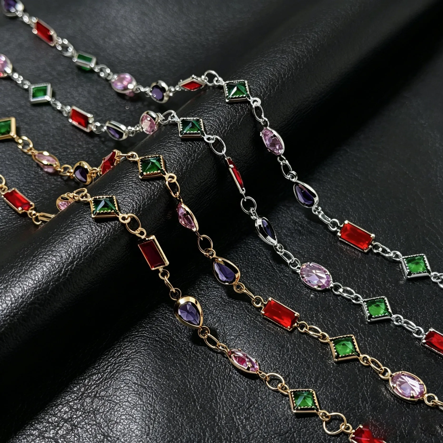 1 Meter/Lot Gemischte Farben Zirkon-Kristallperlen-Kette Kupferglieder für DIY Schmuckherstellung Halsketten Armbänder Zubehör Materialien – Detail 2