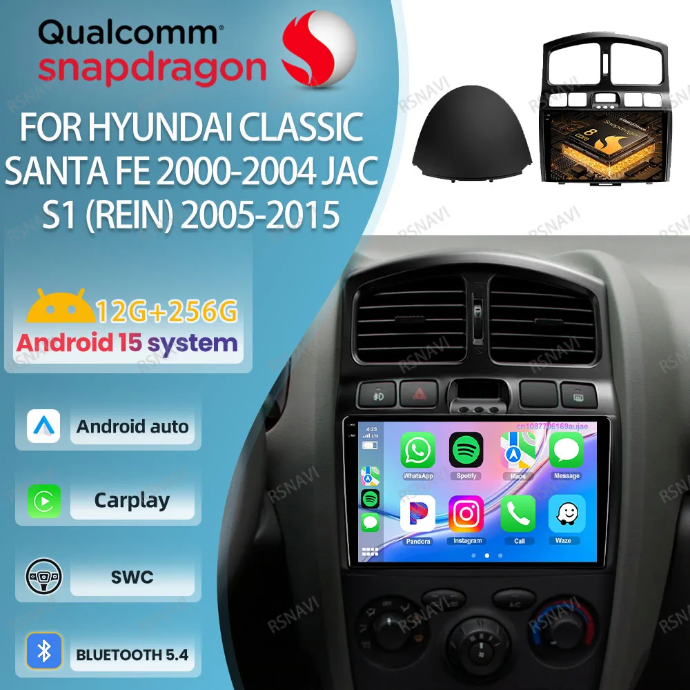 

Автомобильное радио Android 15 для Hyundai Classic Santa Fe 2000-2004 JAC S1 (Rein) 2005-2014 2015 Viedo Player AI Voice DSP WIFI+ 4G LTE