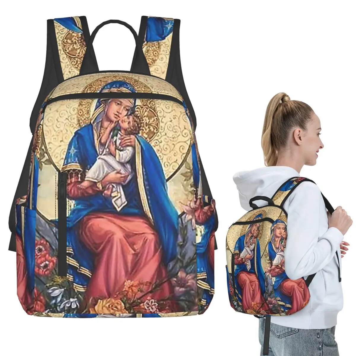 

Virgin Mary, Mother Of God, Madonna, Majka Bozja Backpack Student BookBag School Bag Computer Shoulder Bags for Men Women