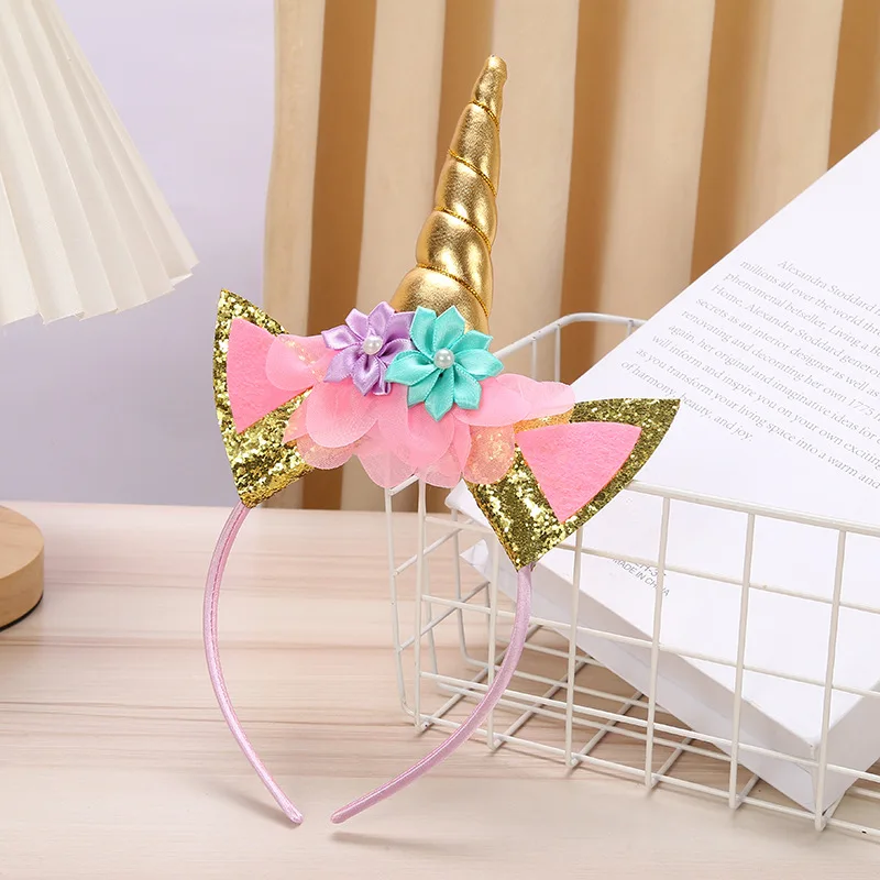 2023 New Hot Selling Hip Hop Unicorn Headband Birthday Holiday Party  Headband Fashion Fantasy Sequin Flower Children\'s Headband