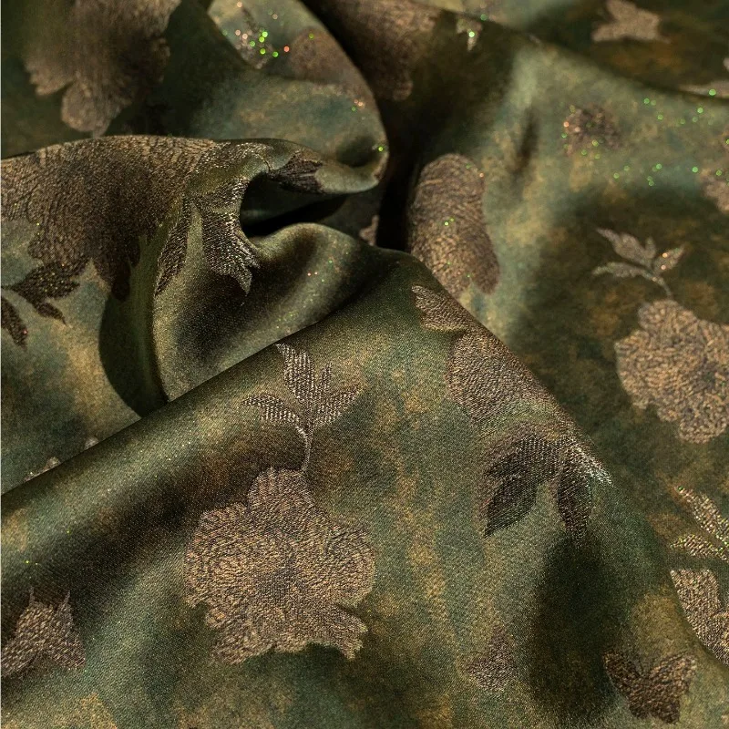 Luxurious Silk Blend Jacquard Fabric Yellow Green Chinese Style Soft Drapey Lustrous Qipao Vest Skirt Pants Designer DIY Sewing