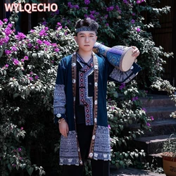 Hmong Costume Men's Miao Clothing Set Handmade Ethnic Style Embroidery Garment Top Pant Coat