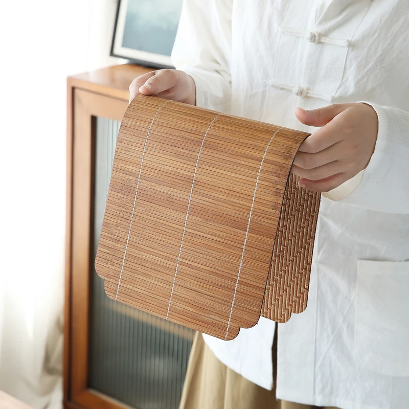 

Набор льняных изоляционных подушечек в китайском стиле дзен из бамбукового чая - коврик для чашки, ручка для мытья и чайные аксессуары кунг-фу для сухого пивоварения