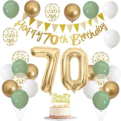 Green Gold Birthday 18/30/40/50/60/70/80 Years Old Hanging Banner Pennant Garland Number Balloons Cake Toppers Decorations Set