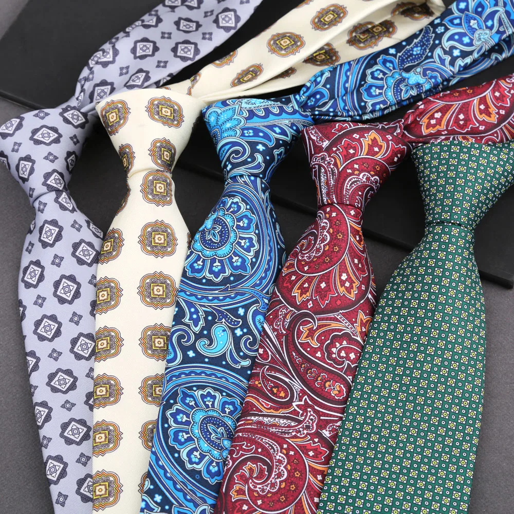 Weiche Herren-Krawatte aus Seidenimitat, bunt, 8 cm, Paisley-Blumen-Punktmuster, Business-Party-Krawatte, Accessoires, Geschenke – Detail 5
