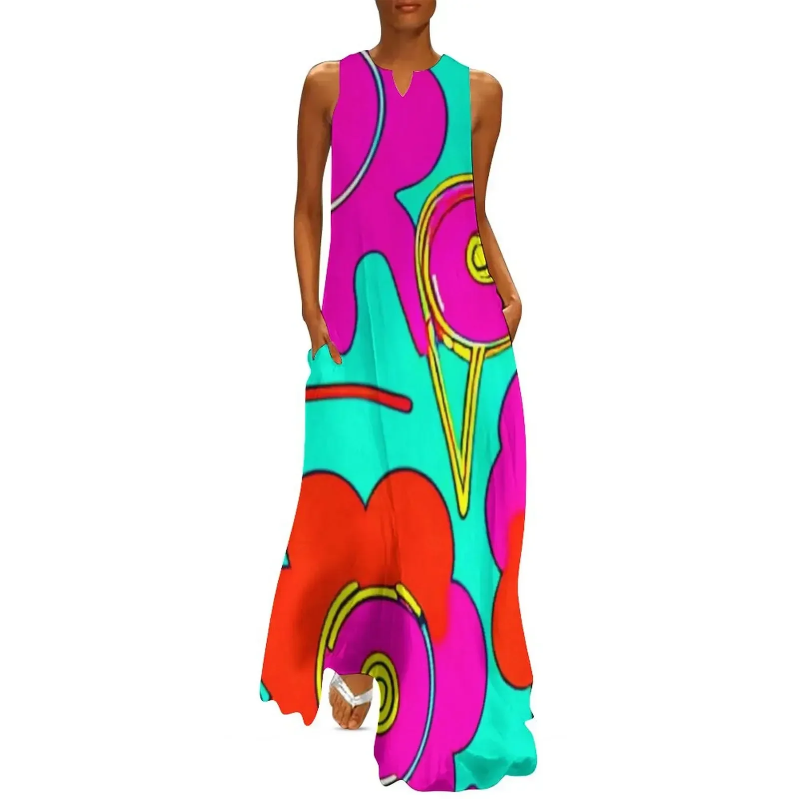 

60s Style Neon Flowers ,gifts,funny cool flower Long Dress sexy dress for women Dress