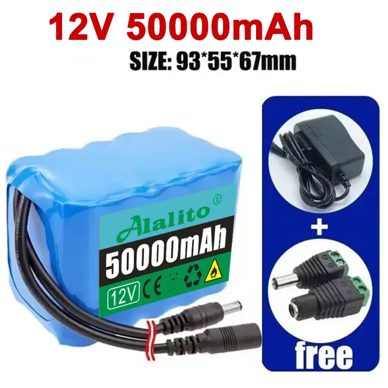 2024 Portable Super 12V 20-50Ah Battery Rechargeable Lithium Ion Battery Pack Capacity DC12.6v10Ah CCTV Cam Monitor+Charger