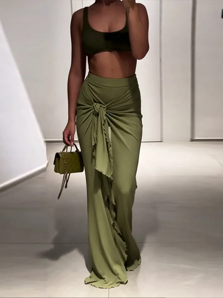 Women Solid Trousers Front Slit Knot Patchwork Bodycon Waist-cinching Loose Causal Long pants Summer Fashion Office Lady Outfits
