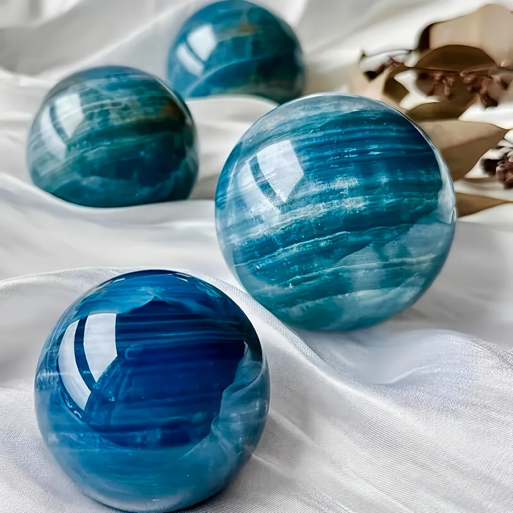 1pc Natural Blue Onyx Crystal Sphere Bohemian Style Polished Spherical Patterns Elegant Home & Desk Decor Unique Holiday Gift view 5