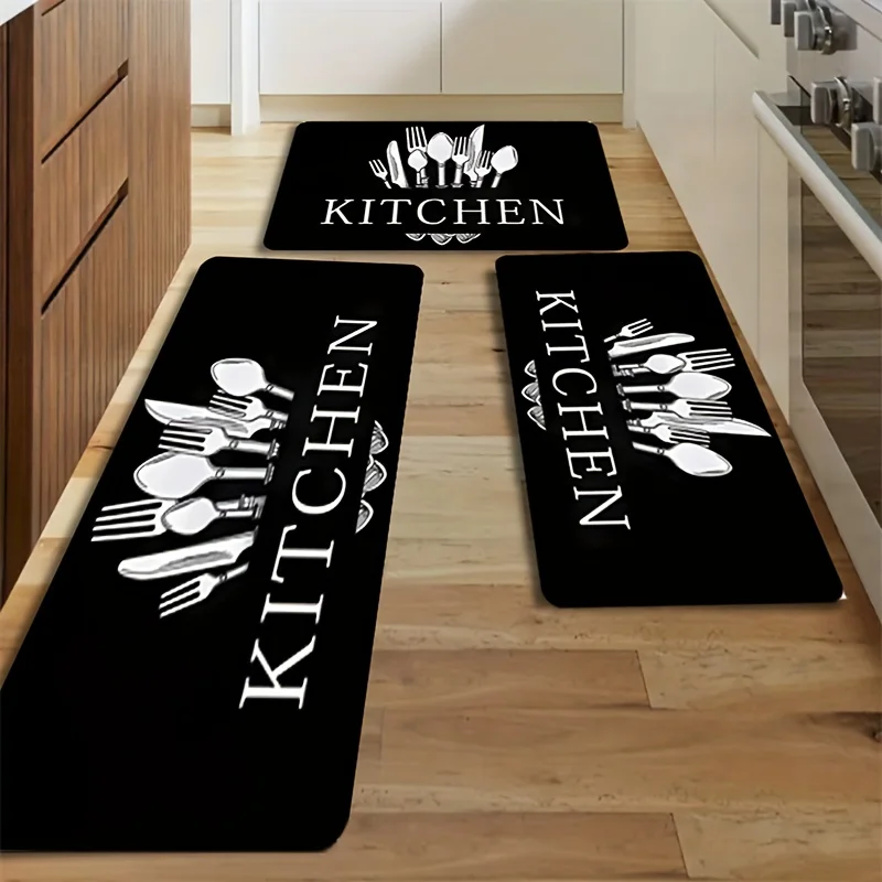 Schwarzer Geschirr-Küchenteppich, Badezimmerteppich, Teppich für Schlafzimmer, Wohnzimmer, Schlafzimmer und Eingang, wasserdichte Fußmatte, Heimdekoration