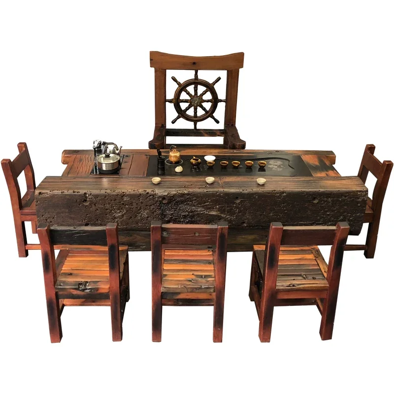 Old Ship Wood Table-Chair Set Solid Wood Tea New Chinese Tea Table Tea Set