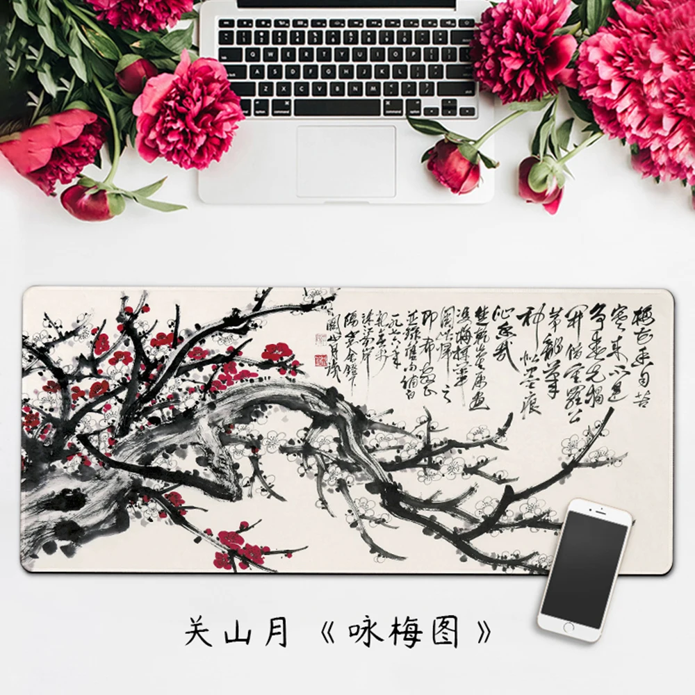 Chinese Elements Paintings Building Ancient Poems Design Large Mouse Pad Natural Rubber 4mm Thicken Mousepads Table Mat