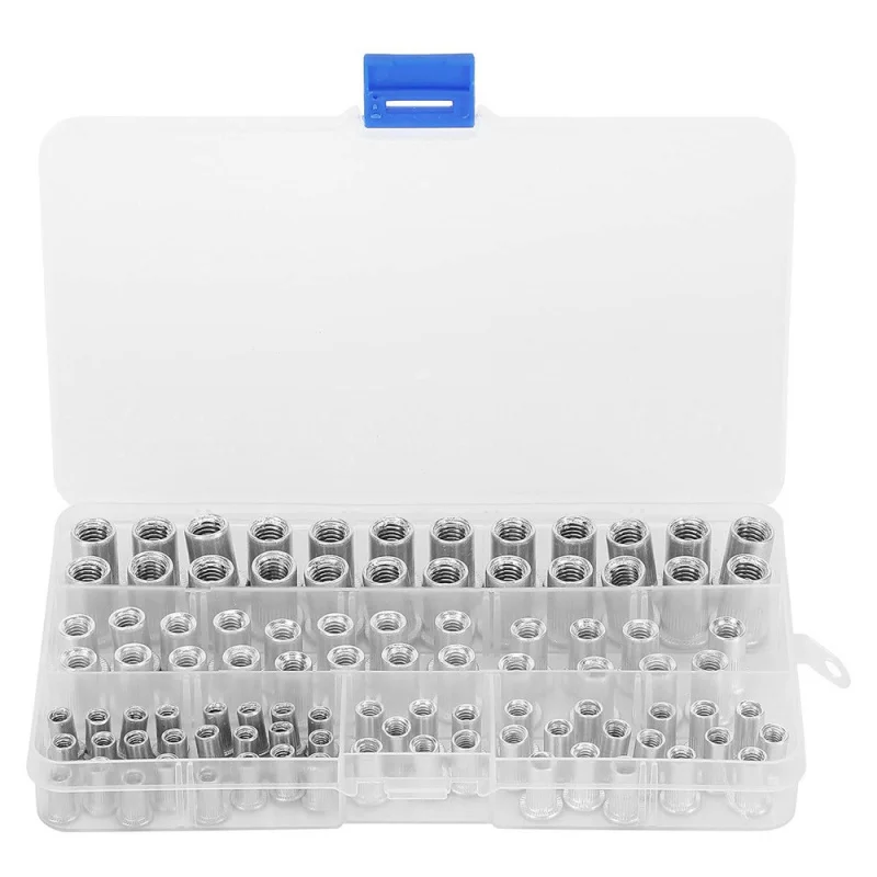 

100PCS Boxed 4 Sizes M4-M8 Aluminum Flat Head Threaded Insert Rivet Nut Kit