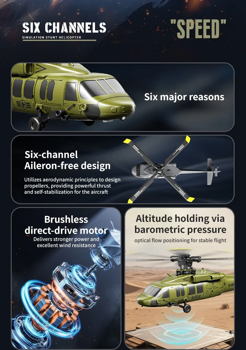 2.4G 6CH RC Helicopter Brushless Motor Altitude Hold Optical Flow One Key Takeoff 3D Roll Helicopter Direct Driver Aircraft Toy