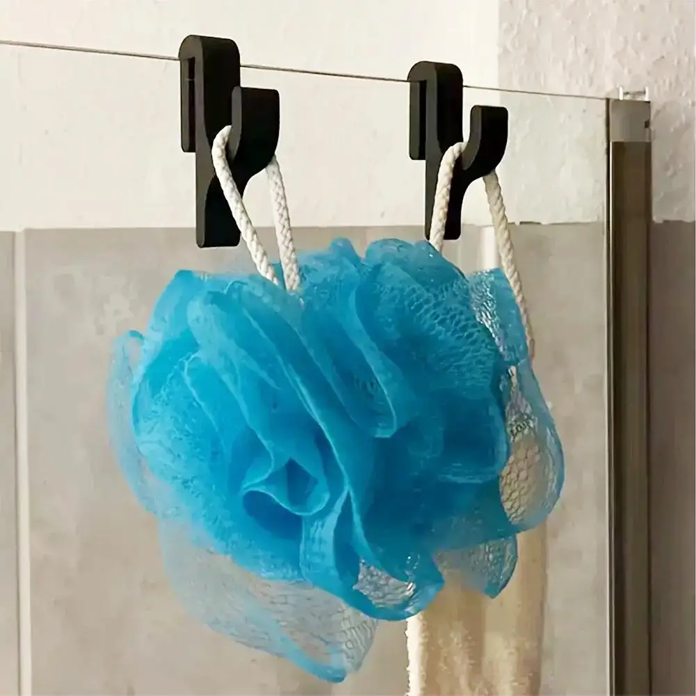 Bohrfreie Duschvorhanghaken aus schwarzem Kunststoff – Handtuchhaken für Glasduschtüren, Badezimmer-Organizer für Handtücher, Badeschwämme und Bademäntel – Detail 12