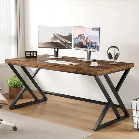 Rustic Computer Desk,Metal Wood Home Office Desk,Industrial Simple Study Executive Desk for Writing Work,Wooden Gaming Computer