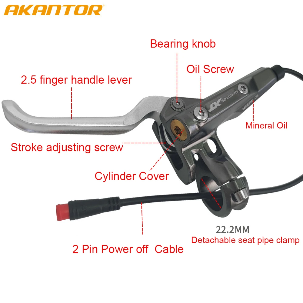 AKANTOR 4-Piston Electric Bicycle Hydraulic Disc Brake With Sensor Power Off 2 Pin E-Bike Electric Scooter Oil Pressure