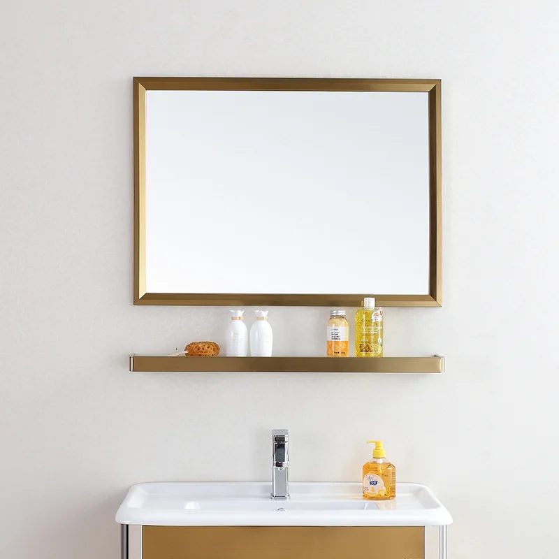 Wall-mounted stainless steel hemming sink vanity mirror wall-mounted mirror sink bathroom mirror household