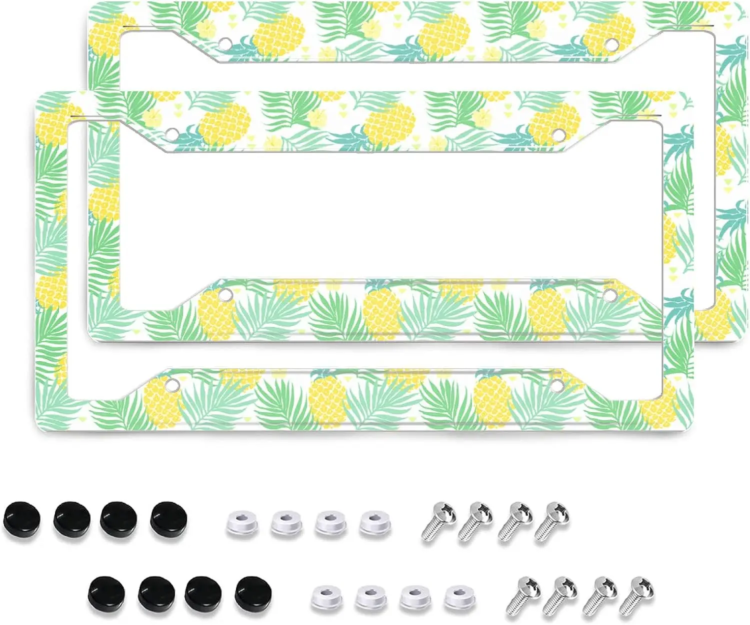 

Tropical Plant Leaves and Pineapple License Plate Frames Aluminum License Plates Cover Summer Design Tag Holders Frame 2pc