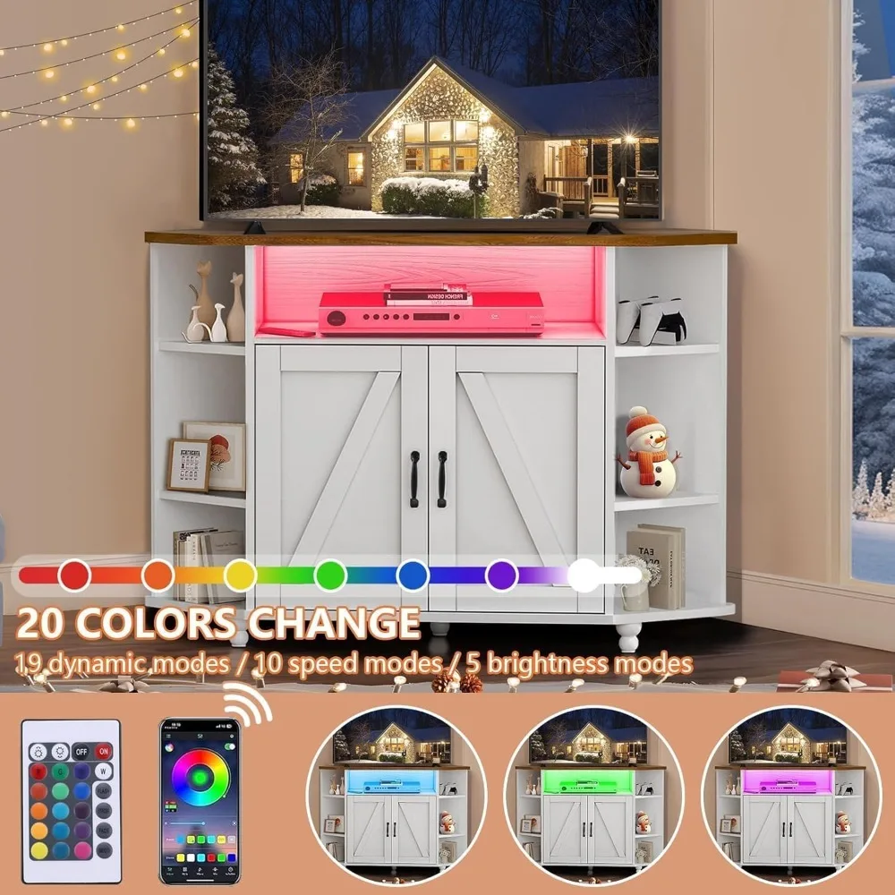 Suporte de TV de canto para TV de 50 polegadas, centro de entretenimento de canto com luzes LED e prateleiras ajustáveis